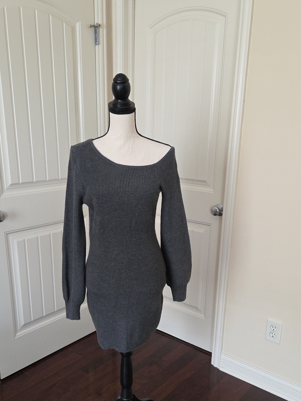 Women's Ribbed Off-Shoulder Gray Sweater Dress/tunic